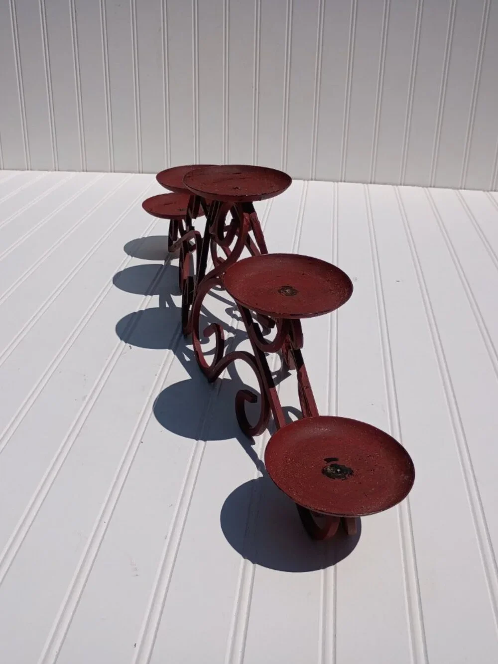 Wrought Iron Candelabra Scrollwork Centerpiece Primitive Candle Holder Farmhouse